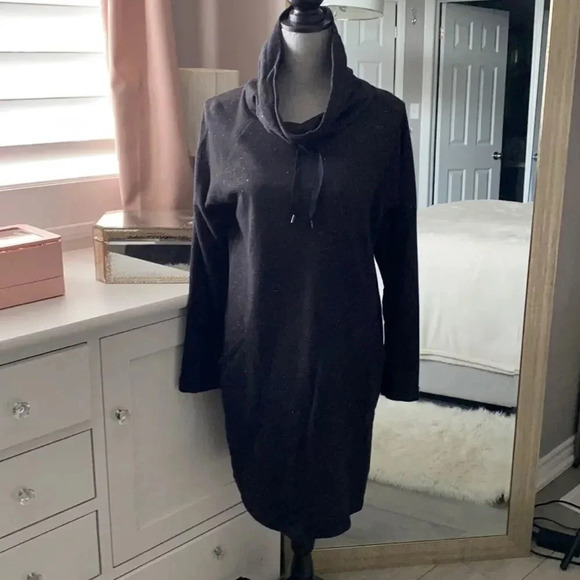 Cotton  Sweatshirt Dress Long Sleeve High Collar Pockets, Size M - Picture 1 of 6